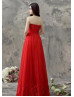 Strapless Beaded Red Lace Tulle Contemporary Evening Dress